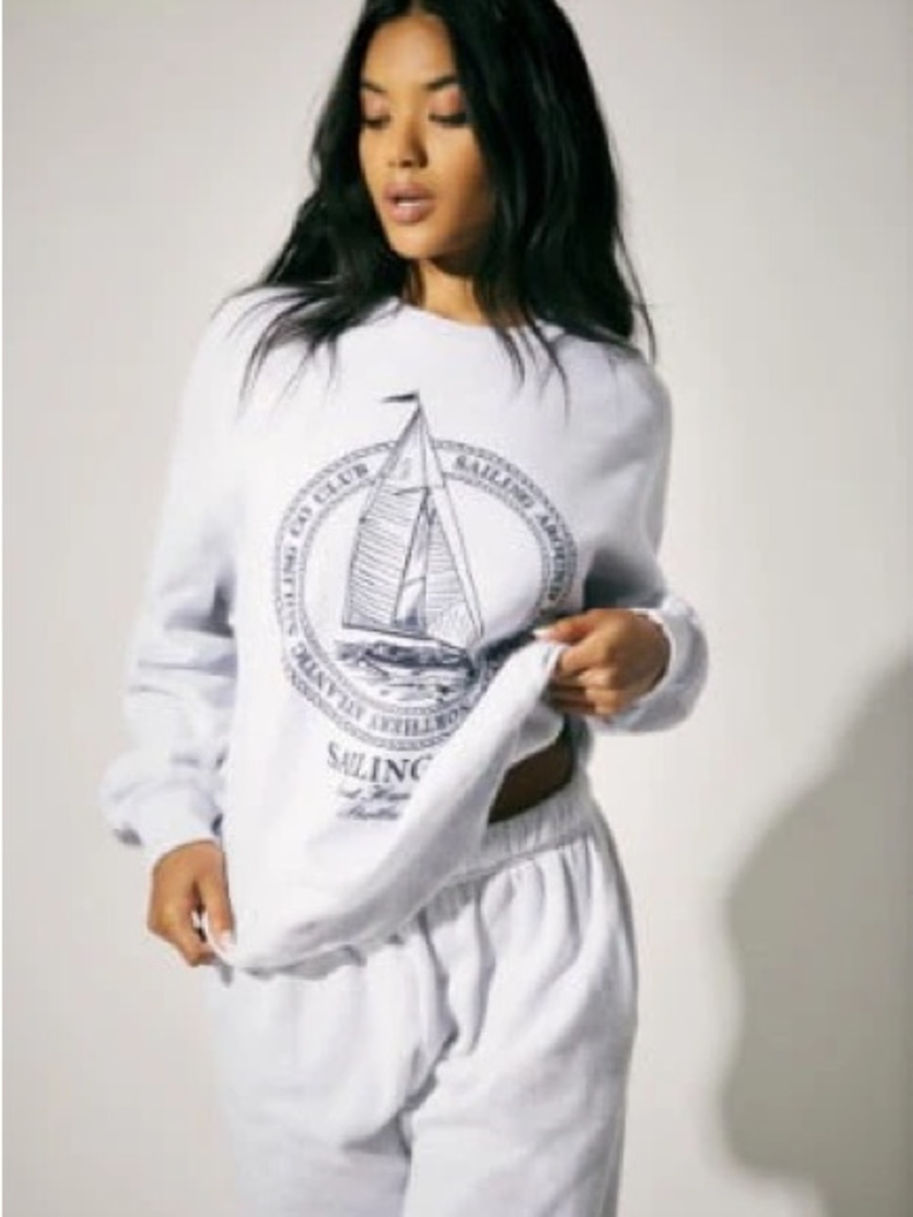 Garage Crewneck Sweater with Nautical Sailboat Graphic